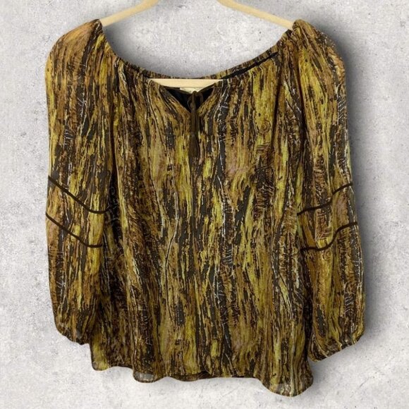 ANTHROPOLOGIE Love Sam Silk and Leather Bohemian Printed Brown Yellow Black S - Picture 14 of 14